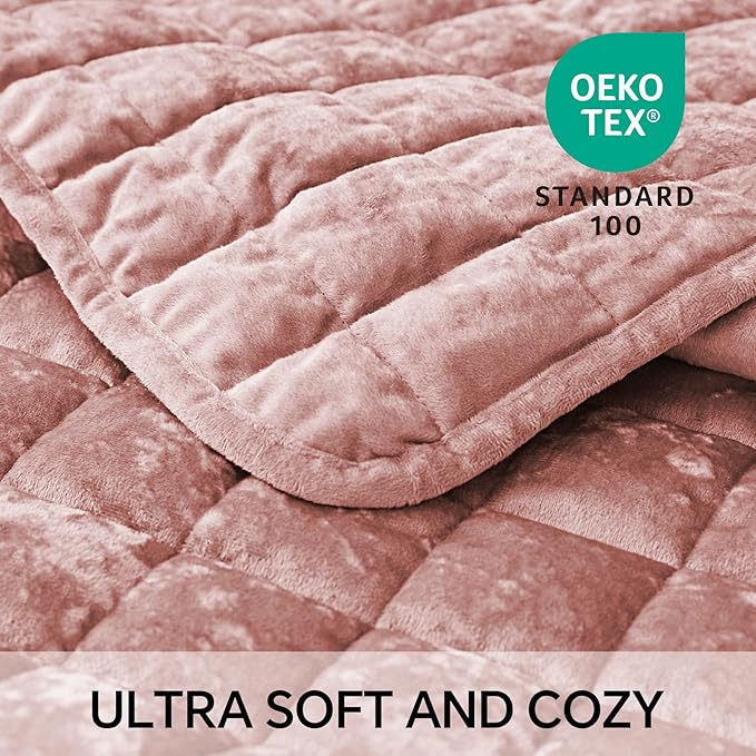 BEDELITE Velvet Quilt Set King Size - Luxury Velvet Comforter Bedding Set 3 Pieces, Soft Cozy Shiny Dusty Pink Oversized Bedspread Coverlet for All Seasons with 2 Pillow Shams