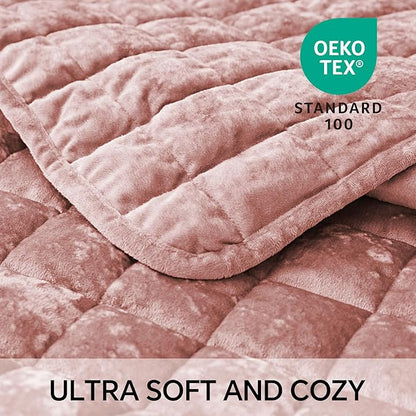 BEDELITE Velvet Quilt Set King Size - Luxury Velvet Comforter Bedding Set 3 Pieces, Soft Cozy Shiny Dusty Pink Oversized Bedspread Coverlet for All Seasons with 2 Pillow Shams