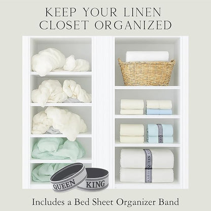 KARISSA MAE Cooling Bamboo Viscose Split King Sheet Set | 100% FSC Certified | 18” Deep Pocket | Silky, Soft, & Hypoallergenic | with Organizer Band & Elastic Corner Straps [Grey Mist]