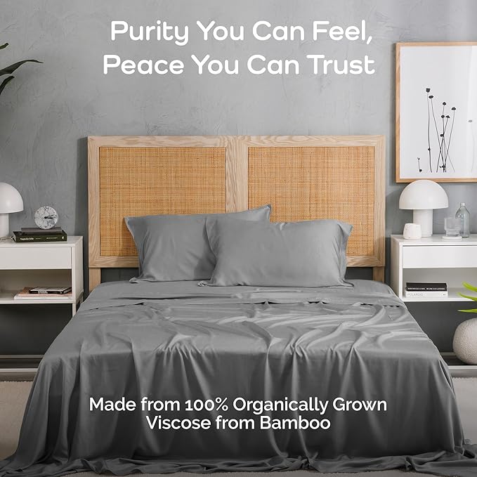 Viscose Bamboo Sheets - Cal King Sheet Set 4PC - Cooling Sheets for Hot Sleepers with Moisture Wicking Technology - Silky Soft 18 Inch Deep Pocket - Steel 72"x84"