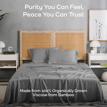 Viscose Bamboo Sheets King Size 4PC Set - Cooling Sheets for Hot Sleepers with Moisture Wicking Technology - Silky Soft 18 Inch Deep Pocket - Steel 76"x 80"