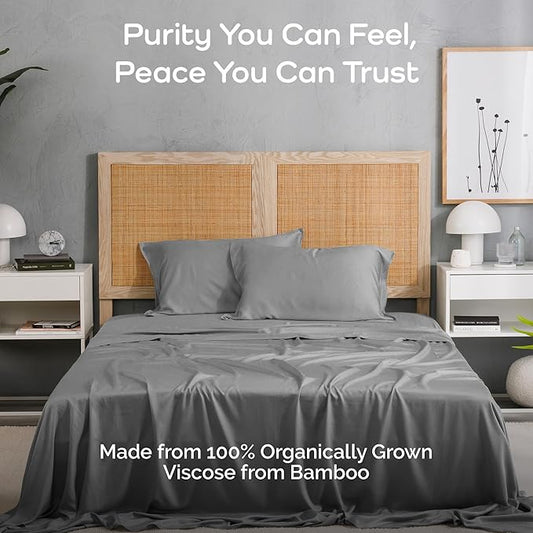 Viscose Bamboo Sheets King Size 4PC Set - Cooling Sheets for Hot Sleepers with Moisture Wicking Technology - Silky Soft 18 Inch Deep Pocket - Steel 76"x 80"