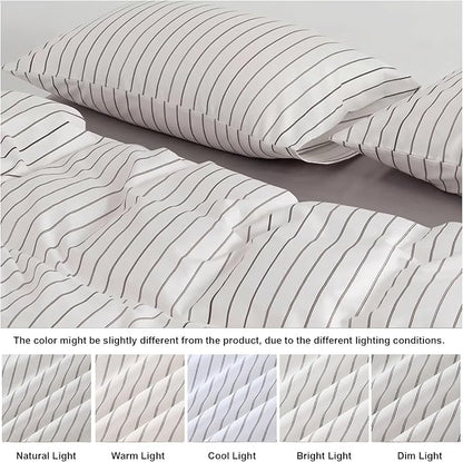 Bedbay Cotton Striped Duvet Cover Set Queen Size, Black & White Minimal Bedding Set, 100% Cotton Sateen,Soft Breathable Hotel Style Comforter Cover with Zipper Closure & Corner Ties