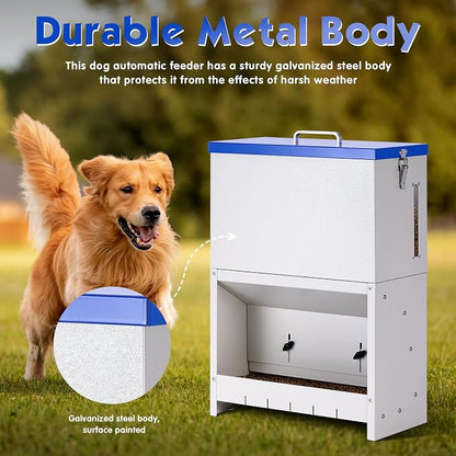 Automatic Dog Feeder Large Breed, Outdoor Dog Feeder for Large Dogs, Large Capacity Automatic Gravity Dog Feeder Suitable for Small, Medium, and Large Dog Breeds (Blue)