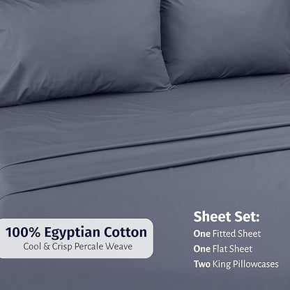 California Design Den Certified 100% Egyptian Cotton California King Sheets Set - Lightweight Percale Cal King Sheet Set with Deep Pockets, Crisp & Durable Luxury Bedding - Mineral Blue (Grey Tone)
