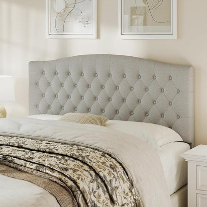 Queen Headboard Only, Linen Classic Tufted Design, Gray Linen | 2 installation options: 1.bed frame mount 2.wall mount (for adjustable bed), Classic hand-tufted headboard king size