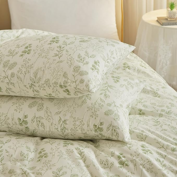 HighBuy Cute Floral Comforter for Twin XL Bed Aesthetic Green Floral Bedding Comforter Set Soft Cottagecore Botanical Farmhouse Coquette Bed Set 3 Piece Twin XL Boho Comforter with 2 Pillowcase