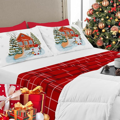 YIYEA Christmas Pillow Cases Standard Size Set of 4, Ultra Soft Double Brushed Microfiber Red Pillowcases and Christmas Pillow Covers, Envelope Closure, Fade Resistant (20"x26")