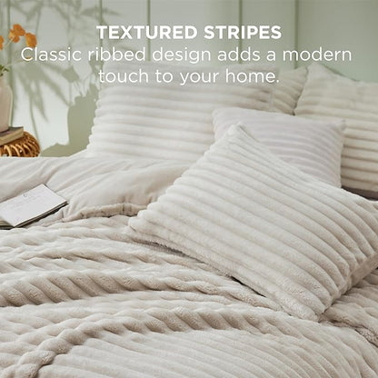 Bedsure Twin/Twin XL Size Comforter - GentleSoft™ 2 Pieces Double-Side Fleece Fluffy Linen Comforter Set, Cozy Striped Room Decor Aesthetic Luxury Twin Bedding Sets, 1 Pillowcase, 68x88 Inches