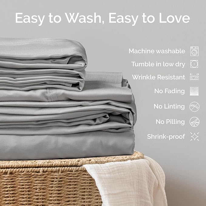 Viscose Bamboo Bed Sheets Full Sizes 4PC Set - Cooling Bedding for Hot Sleepers with Moisture Wicking Technology - Silky Soft 16 Inch Deep Pocket - Gray Mist 54"x75"