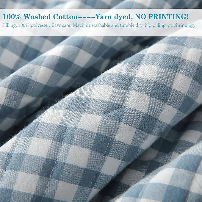 Dust Blue White Ruffle Gingham Quilt Set Queen Size with 2 Pillow Shams, 100% Washed Cotton Yarn-Dyed Quited Bedspread Farmhouse Bedding Set (Dust Blue, Queen) | Ruffle quilt, Gingham quilt, 100% washed cotton
