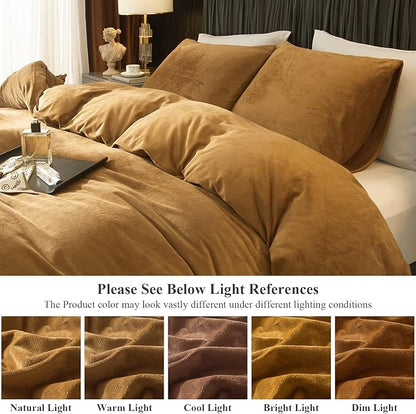 Ivellow Velvet Flannel Duvet Cover King Size Rust Duvet Cover King Velvet Comforter Cover Set Ultra Soft Breathable Cozy Velour Duvet Cover Solid Luxury Bedding Set Zipper Closure Corner Ties