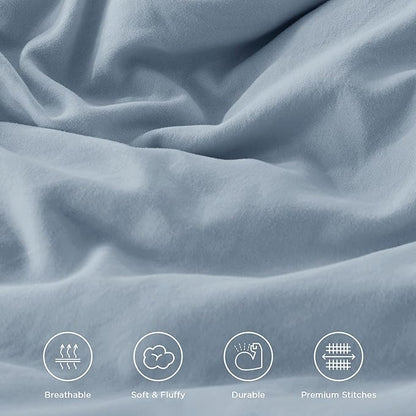 Andency Grayish Blue Queen Comforter Set, 3 Pieces Farmhouse Shabby Chic Ruffle Bedding Comforter Sets, All Season Lightweight Fluffy Soft Polyester Bed Set for Boys, Men, Adults (90x90Inch)