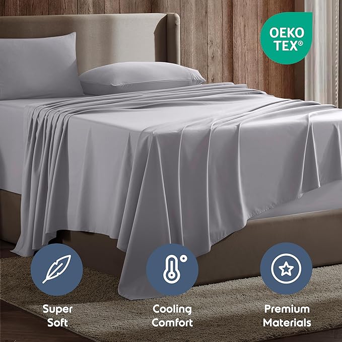 Nestl California King Sheet Set - 1800 Ultra-Soft Microfiber Cal King Bed Sheets - Double Brushed - Deep Pockets - Easy Fit - 4 Piece Set - Bed Sheets (California King, Grey Lavender)