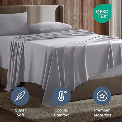 Nestl King Sheet Set - Luxury 1800 Ultra-Soft Microfiber King Bed Sheets - Double Brushed - Deep Pockets - Easy Fit - 4 Piece Set - Bedding Sheets & Pillowcases (King, Grey Lavender)