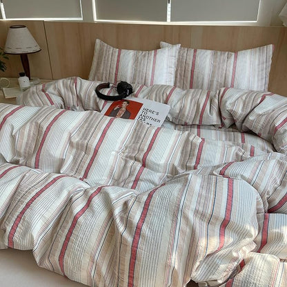 EAVD Geometric Striped Duvet Cover Twin 100% Washed Cotton Multi-Color Pinstriped Bedding Set with 2 Pillowcases Modern Farmhouse Geometric Pattern Duvet Cover with Zipper Closure