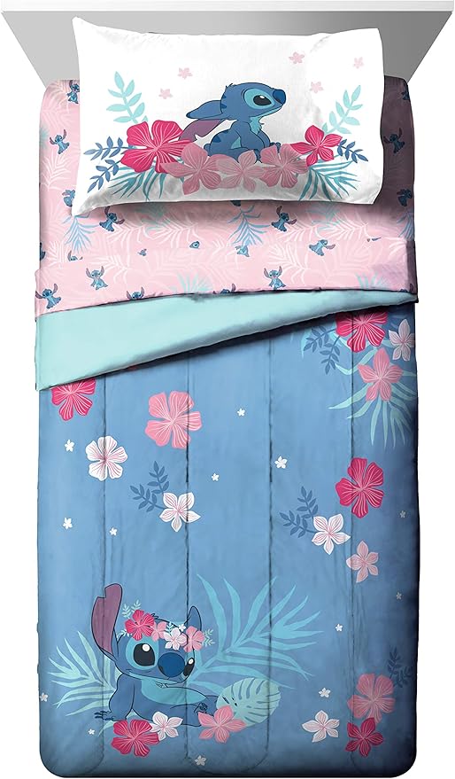Jay Franco Disney Lilo & Stitch Paradise Dream 7 Piece Full Bed Set - Includes Reversible Comforter & Sheet Set Bedding - Super Soft Fade Resistant Microfiber (Official Disney Product)