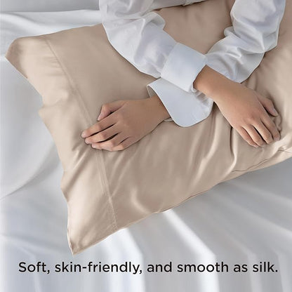 Bedsure Cooling Pillow Cases Queen, Rayon Derived from Bamboo, Pillowcases Queen Size Set of 2, PureWoven Silky Soft Bedding Pillow Covers with Envelope Closure, Gifts, Khaki, 20x30 Inches