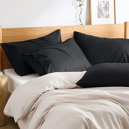 Bedsure Queen Pillow Cases Set of 4 - Black Brushed Microfiber Pillowcases 4 Pack, Super Soft Pillowcase, Pillow Case Covers with Envelope Closure for Kids, Wrinkle, Fade Resistant, 20x30 Inches