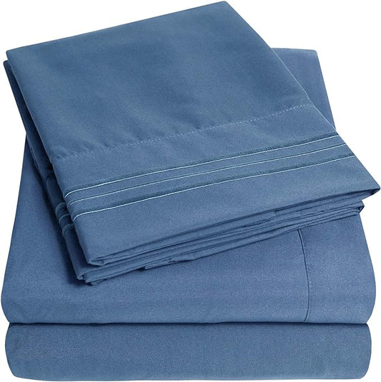 1500 Supreme Collection Twin Sheet Sets Denim Blue - 3 Piece Bed Sheets and Pillowcase Set for Twin Mattress - Extra Soft, Elastic Corner Straps, Deep Pocket Sheets, Twin Denim Blue
