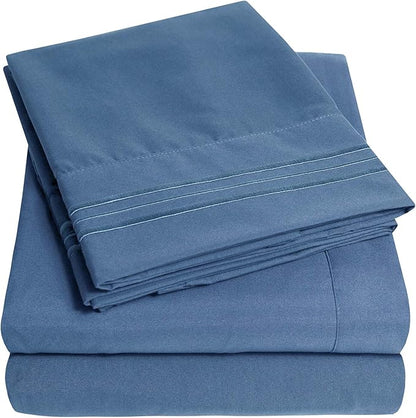 1500 Supreme Collection Extra Deep Pocket Sheets Set - Luxury Soft Bed Sheets, Wrinkle Free, Bedding, Over 40 Colors, 21 inch Extra Deep Pocket, Full, Denim