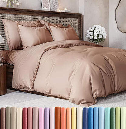 Duvet Cover Cal King Size Set - Extra Soft Cal King Duvet Cover 104" x 98" with 2 Pillow Shams - Hotel Luxury, Easy Care & Fade Free with Zipper Closures & Ties - Comfy, Cozy and Breathable (Mauve)