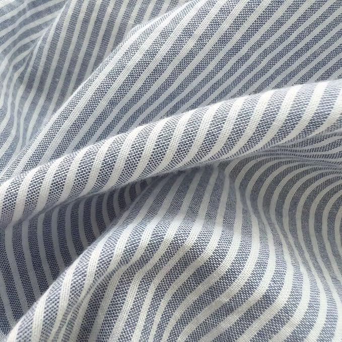 MKXI Ultra-Breathable Washed Cotton Duvet Cover Set, Queen 3-Piece Set - Fine Blue & White Stripes - Textured, Comfy Bedding - Coastal, Farmhouse, Minimalist Style