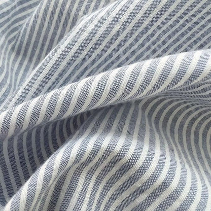 MKXI Ultra-Breathable Washed Cotton Duvet Cover Set, Queen 3-Piece Set - Fine Blue & White Stripes - Textured, Comfy Bedding - Coastal, Farmhouse, Minimalist Style