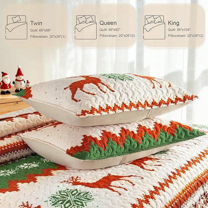 Whale Flotilla Christmas Quilts Queen Size, Soft Boho Floral Bedspreads for Bed Reversible Lightweight Full Queen Quilt Bedding Set Coverlets with 2 Pillow Shams for All Seasons, Happy Snowflake