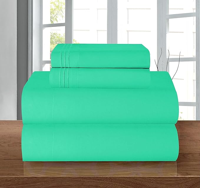 Elegant Comfort Luxury 1500 Premium Hotel Quality Microfiber 4-Piece Sheet Set - Wrinkle Resistant, All Around Elastic Fitted Sheet, Deep Pocket up to 16", Full, Paradise Teal