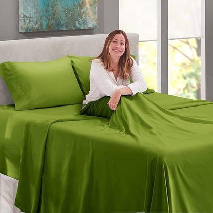 Nestl Twin XL Size Sheet Set, 4 Piece Extra Deep Pocket (18-24 inches), Microfiber, Hotel Luxury, Soft, Breathable, Wrinkle-Free, Easy to Care, Calla Green