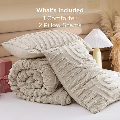 Bedsure Boho Tufted Beige California King Comforter, GentleSoft™ 3 Pieces Boho Farmhouse Decor Bedding, Arch Shabby Chic Bedding for All Seasons, 1 Bed Comforter, 2 Pillow Shams, 104x96 Inches