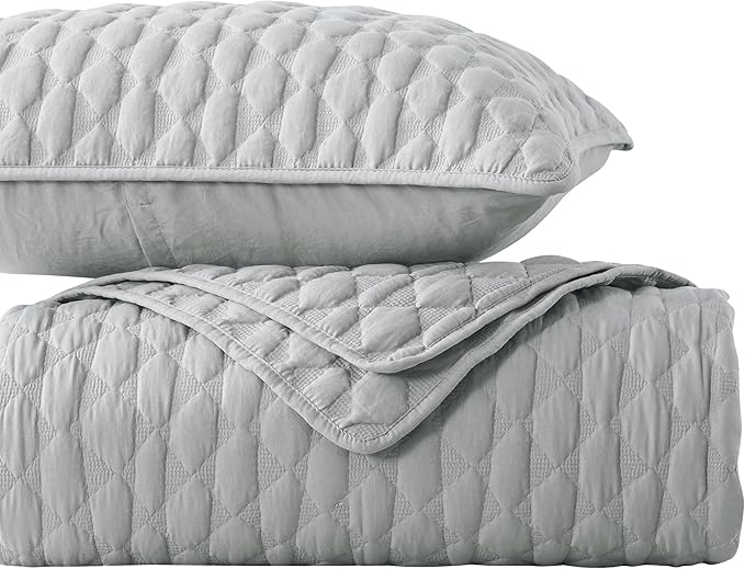 WDCOZY Light Grey Quilts Queen Size Bedding Set with 2 Pillow Shams, Lightweight Soft Bedspread Coverlet, Thin Comforter Bed Cover for All Season, 3 Pieces, 90x90 inches