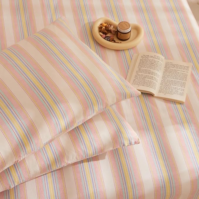 HighBuy Pink Blue Striped Comforter Twin XL Striped Comforter Set Geometric Stripes Bedding Comforter with 2 Pillowcases for Teen Boys Girls,Fluffy Soft Lightweight Comforter Sets