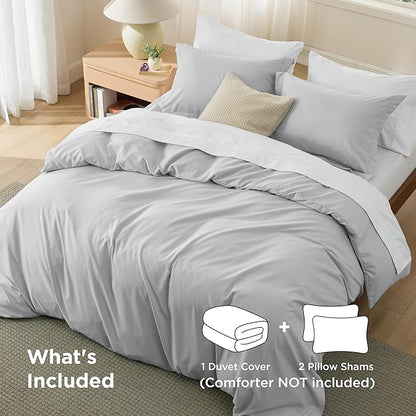 Bedsure Duvet Cover King Size - Soft Double Brushed Bedding Set for Kids & Adults, Zipper Closure, 3 Pieces, Includes 1 Duvet Cover (104"x90") & 2 Pillow Shams, NO Comforter, Silver Grey