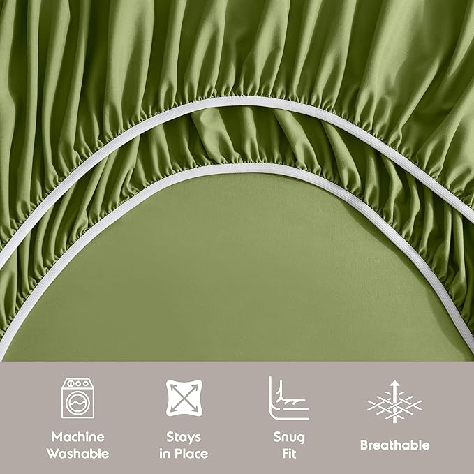 Nestl Short Queen Sheet Set - 1800 Ultra-Soft Microfiber - Double Brushed - Deep Pockets - Easy Fit - 4 Piece Set - Bed Sheets (Short Queen, Calla Green)