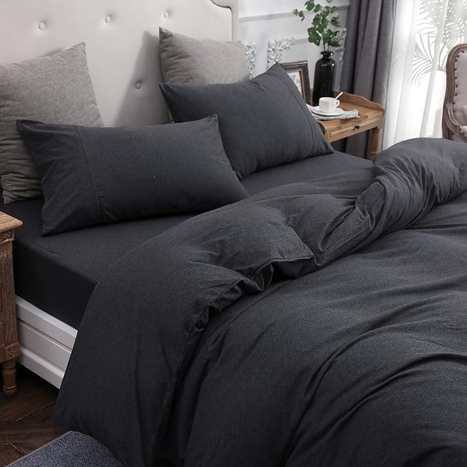 PURE ERA Jersey Knit Pillowcases 100% T-Shirt Cotton Super Soft Comfy Breathable, Set of 2, Standard 20" x 26", Heathered Charcoal Grey