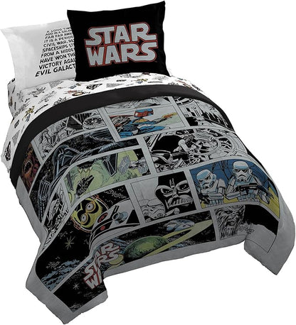 Star Wars Comic Book King Size Comforter Set - 7 Piece Bedding Includes Sheet Set & Pillow Covers - Super Soft Cozy Kids Bedding