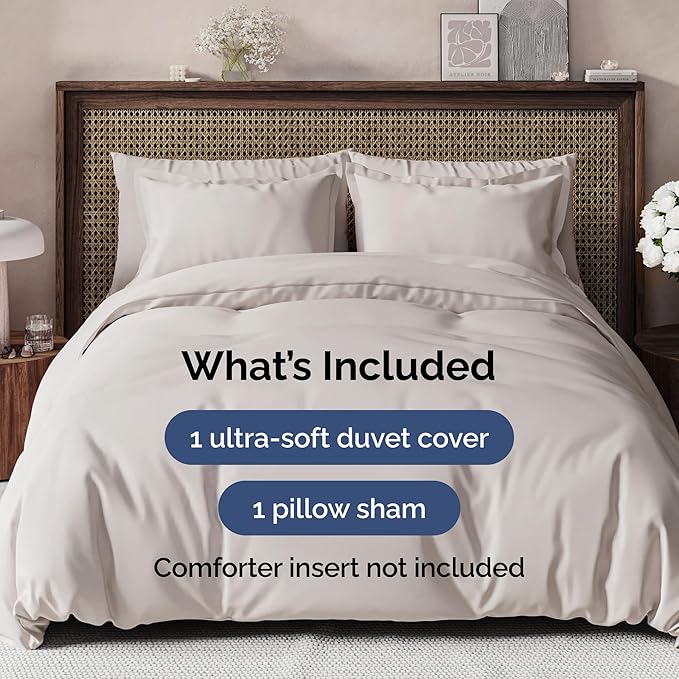 Duvet Cover Twin/Twin XL Size Set - Extra Soft Twin/Twin XL Duvet Cover 68" x 90" with 1 Pillow Sham - Hotel Luxury, Easy Care, Fade Free w/ Zipper Closures & Ties - Comfy & Breathable (Light Grey)