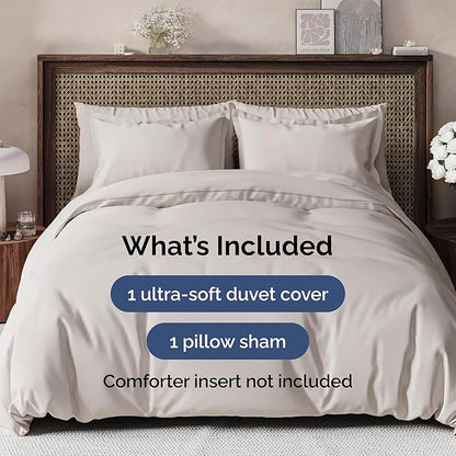 Duvet Cover Twin/Twin XL Size Set - Extra Soft Twin/Twin XL Duvet Cover 68" x 90" with 1 Pillow Sham - Hotel Luxury, Easy Care, Fade Free w/ Zipper Closures & Ties - Comfy & Breathable (Light Grey)