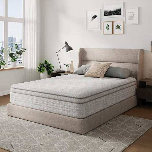 Novilla 12 Inch Queen Size Mattress, Hypoallergenic & Back Pain Relief, Hybrid Queen Mattresses in a Box with Smarts Coils, Fiberglass Free CertiPUR-US Certified Colchones No Box Spring Needed