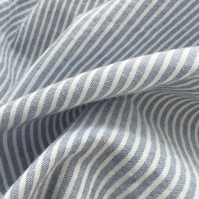 mixinni Striped Duvet Cover Set- 100% Washed Cotton Blue Comforter Cover with White Pinstripe Stripes Pattern Printed Bedding Set with Zipper Closure, 3 Pieces, Twin XLSize