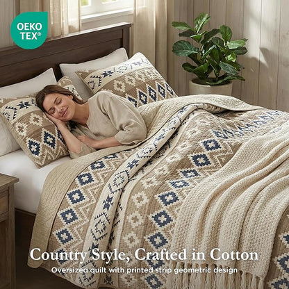 Woolrich Reversible Quilt Cabin Lifestyle Design - All Season, Breathable Coverlet Bedspread Bedding Set, Matching Shams, Oversized King/Cal King, Montana Tribal Tan 3 Piece