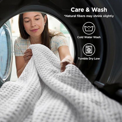 Bedsure Cooling Cotton Waffle Weave Throw Blanket - Lightweight Breathable Blanket of Rayon Derived from Bamboo for Hot Sleepers, Luxury Throws for Bed, Couch and Sofa, Ivory, 50x70 Inches