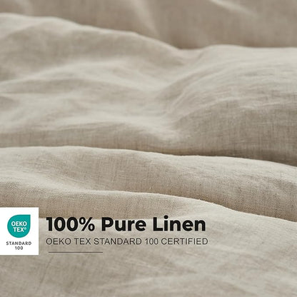 Simple&Opulence 100% Washed Linen Duvet Cover Set with Embroidered,3 Pieces Soft Farmhouse Comforter Set with Button Closure,1 Duvet Cover and 2 Pillowshams(King,Natural Linen)