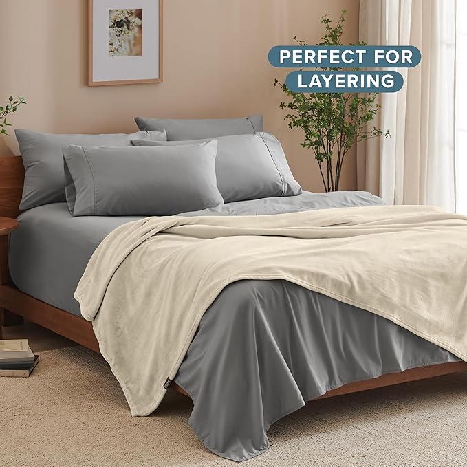 Bare Home Fleece Blanket - Full/Queen - Ultra-Soft Lightweight for Bed, Sofa, and Couch - Luxury Microplush - Cozy Warm Blanket (Full/Queen, Oyster)