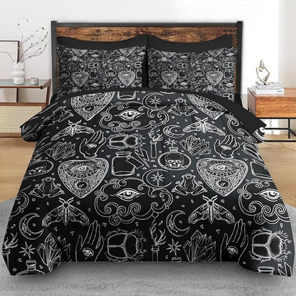 Comforter Set King Size, Medieval Retro Halloween 7 Pcs Bedding for Kids and Adults, Gothic Vintage Bed Sheet Sets with Fitted Sheet 2 Pillowcases & 2 Shams for Bedroom Bed Decor