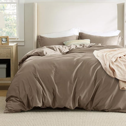 Bedsure Cooling Duvet Cover Queen Size - Moisture Wicking and Silky Eucalyptus Lyocell Cotton Hybrid Comforter Cover Set for Hot Sleeper - Buttery Soft and Breathable, GentleSoft™, Simply Taupe