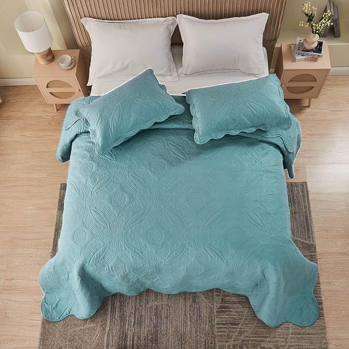 Oversized Cal King Bedspreads 120x120 for Extra Tall Split California King Bed Lightweight Quilted Coverlet Set 3 Pieces 1 Quilt 2 Pillow Shams Blue