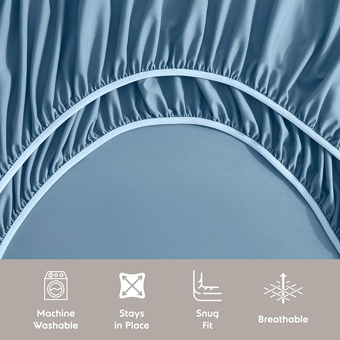 Nestl Queen Sheet Set - Luxury 1800 Ultra-Soft Microfiber Bed Sheets - Double Brushed - Deep Pockets - Easy Fit - 4 Piece Set - Bedding Sheets & Pillowcases (Queen, Blue Heaven)
